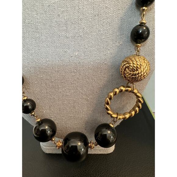 Stylish Necklace with Large Small Black Beads Large Goldtone Chain Links Balls - Picture 4 of 7